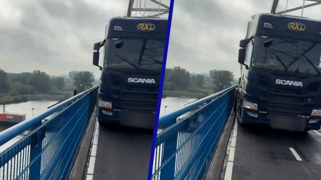 Vrachtwagenchauffeur rijdt zich klem op fietspad Merwedebrug