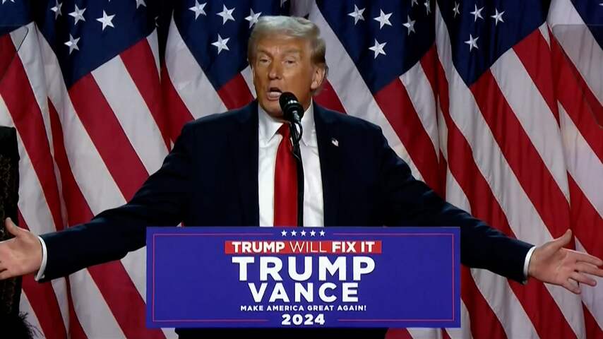 Zo sprak Trump zijn aanhangers toe na geclaimde winst