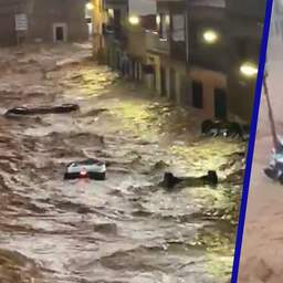 Video | Kolkend water sleurt auto's mee tijdens noodweer in Spanje