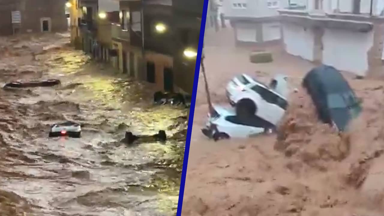 Foto bij Video | Kolkend water sleurt auto's mee tijdens noodweer in Spanje