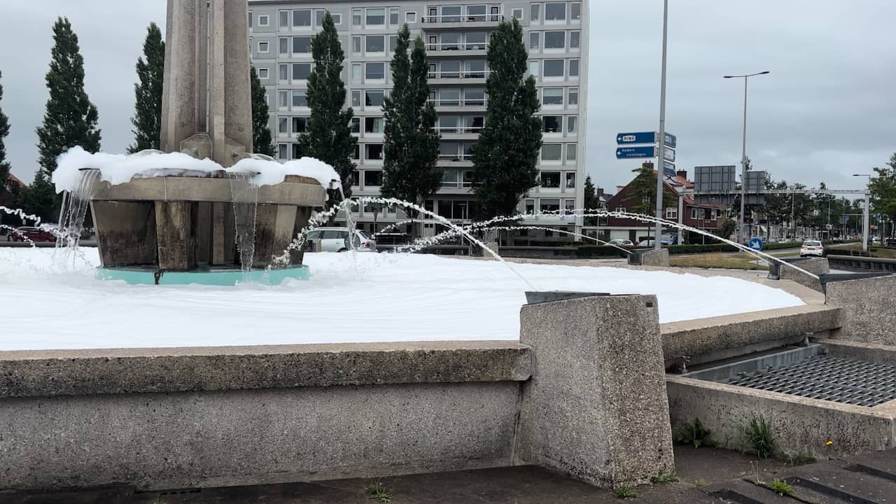 Video | Enorme hoeveelheid schuim drijft in fontein in Leeuwarden