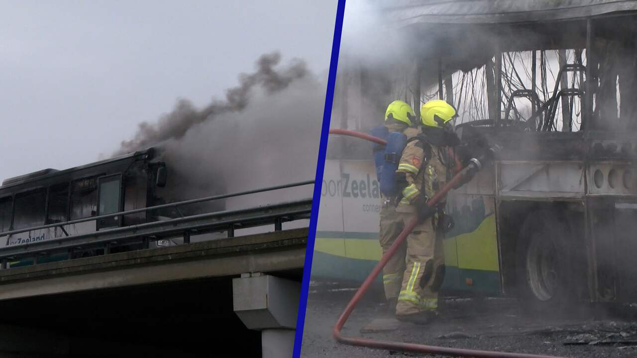 Video | Lijnbus brandt uit op A58, snelweg in beide richtingen dicht