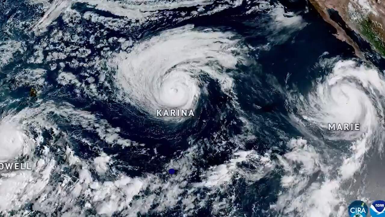 Foto bij Video | Satellietbeelden tonen drie orkanen boven Stille Oceaan tegelijk