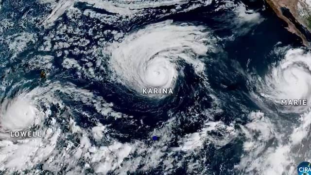 Satellietbeelden tonen drie orkanen tegelijk boven Stille Oceaan