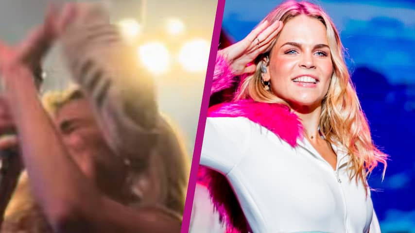 K3-zangeres Klaasje Meijer krijgt schoen tegen haar hoofd tijdens optreden
