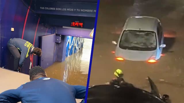 Kolkend water stroomt door Spaanse straten tijdens noodweer