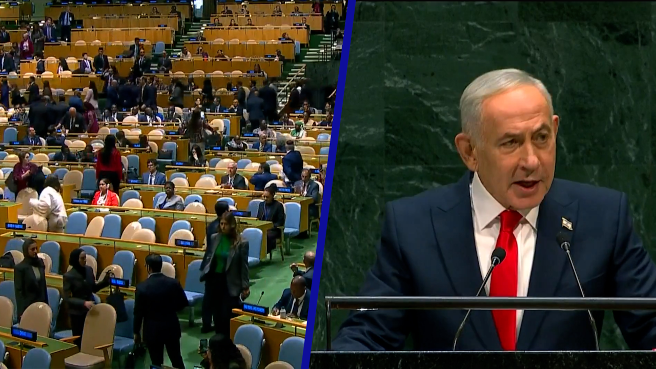 Foto bij Video | Netanyahu na weglopen tientallen diplomaten bij VN-speech: 'Morele lafaards'
