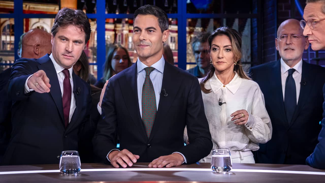 Opeens vergelijkt Jetten in het RTL-debat Timmermans twee keer met Wilders  | Tweede Kamerverkiezingen 2025 | NU.nl