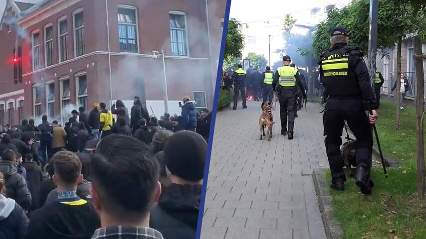 Supporters gooien met terrasmeubilair in binnenstad Enschede