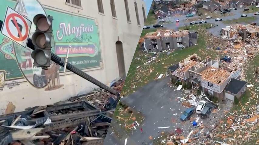Dronebeelden tonen ravage in VS na tornado's en noodweer