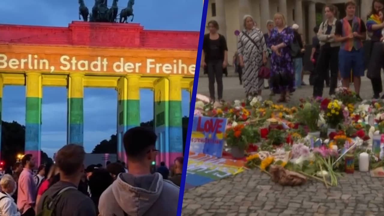 Brandenburger Tor verlicht met regenboogkleuren na aanslag op pride