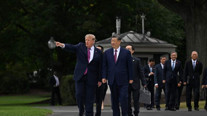 Foto bij Trump prijst Chinese president Xi bij zijn aankomst in het Witte Huis