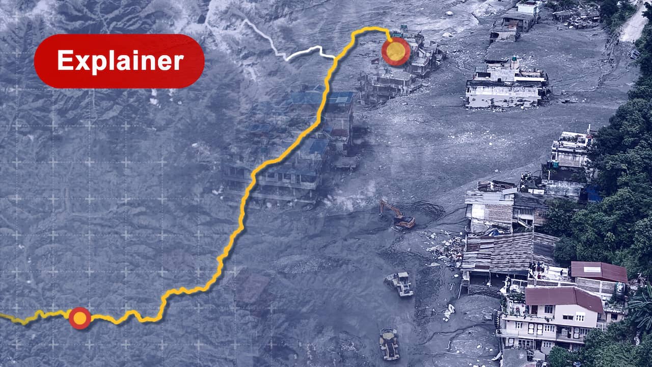 Dit is het destructieve pad van de modderstroom in Nepal