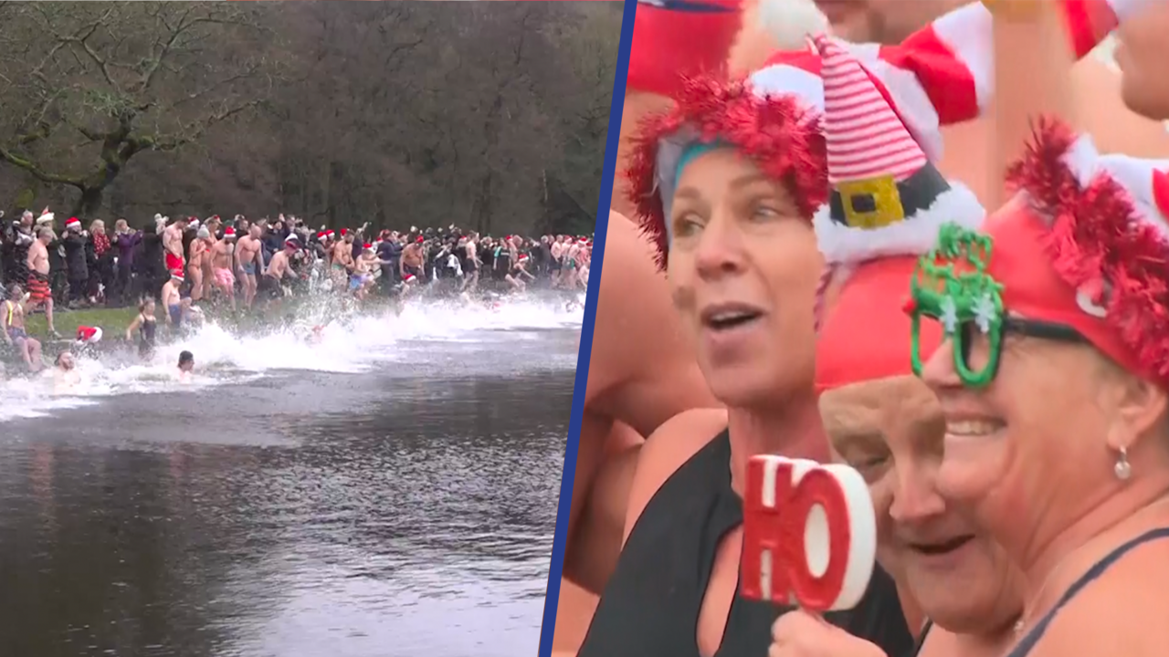 Tientallen Britten springen in ijskoud water bij kerstduik | NU.nl