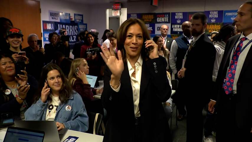 Kamala Harris bezoekt campagnemedewerkers in Washington