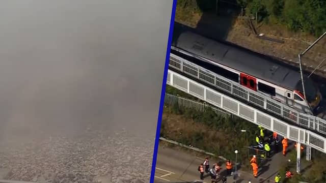 Man filmt stofwolken na nieuwe treinontsporing in Engeland