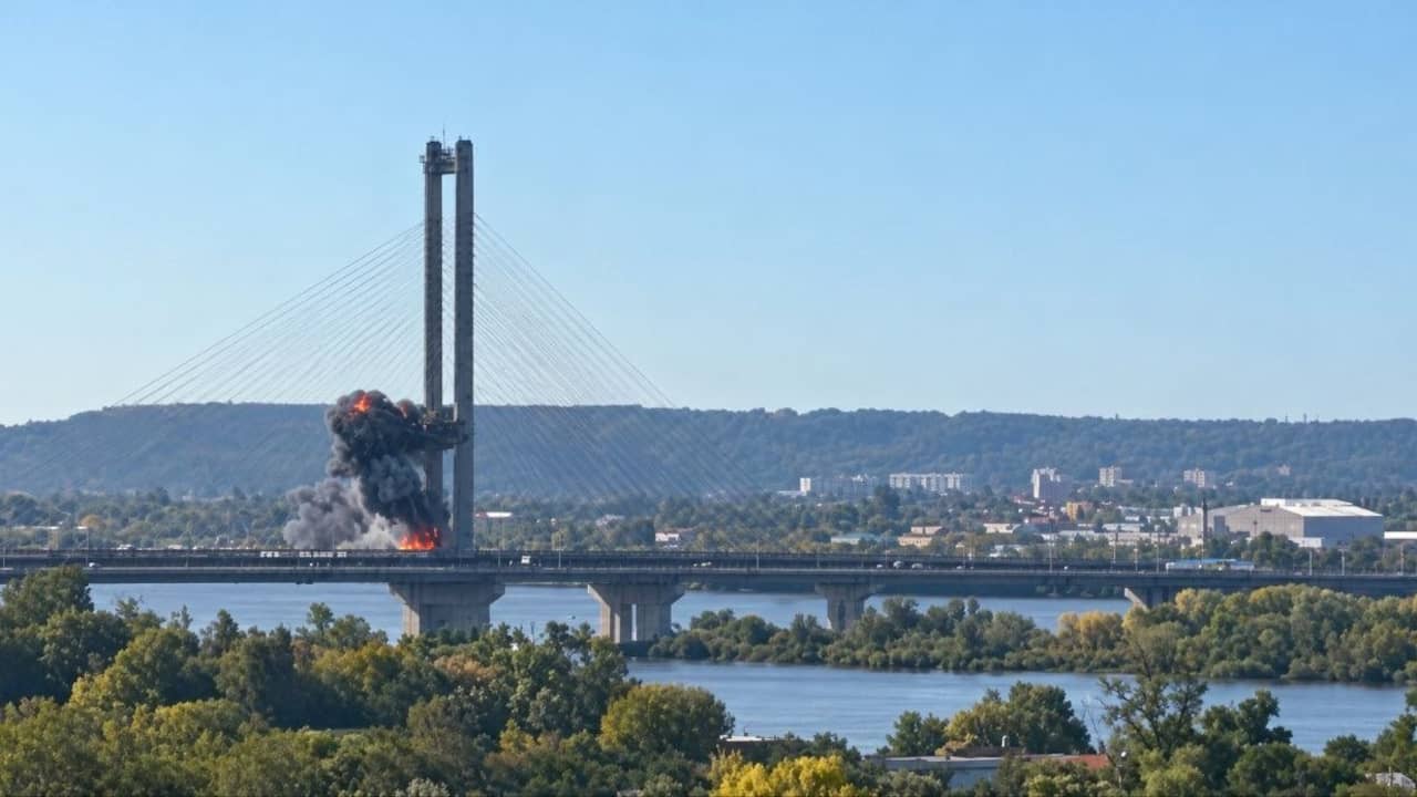 Russische drone raakt belangrijke brug in Kyiv