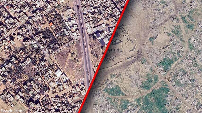 Foto bij Nieuwe satellietbeelden laten grote verwoesting van drie jaar oorlog in Gaza zien