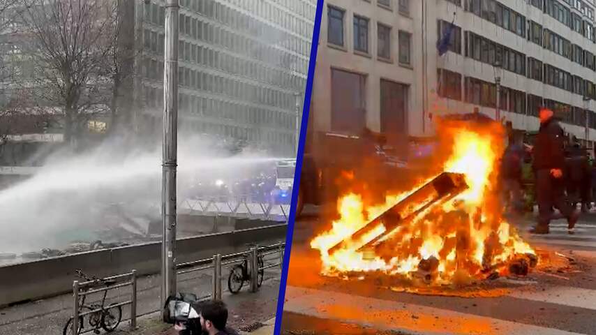Politie zet waterkanon in bij grimmig boerenprotest in Brussel