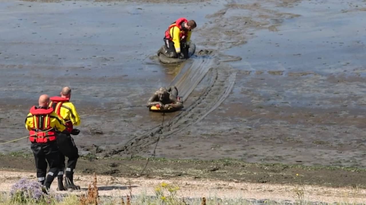 Video | Brandweer redt surfer onder de modder uit slik bij Harlingen