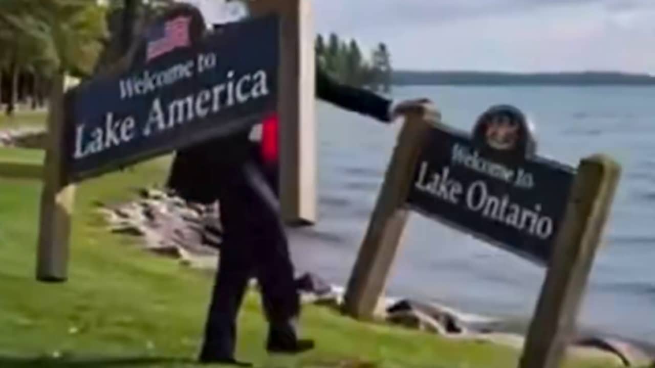 Trump reageert met nepvideo's op onthulling bord bij Ontariomeer