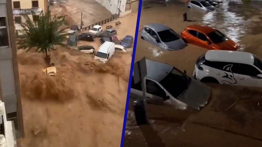 Water sleurt auto's en brug mee in hevig overstroomd Spanje